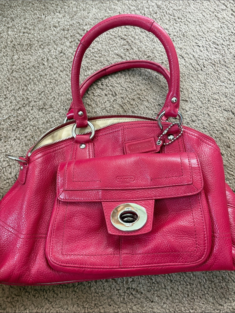 Coach Hot Pink Leather Satchel with Turnlock